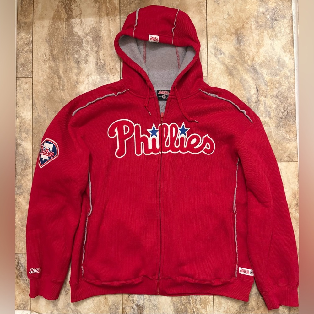 NWOT Stitches Philadelphia Phillies Full-Zip Waffle Thermal Red Hoodie Men’s XL